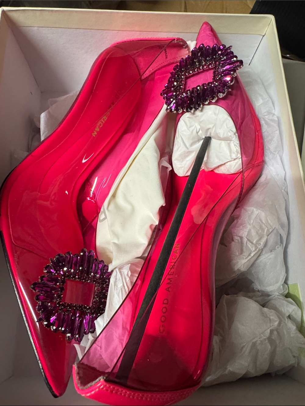 Good American Hot Pink Jeweled Pointed Flats